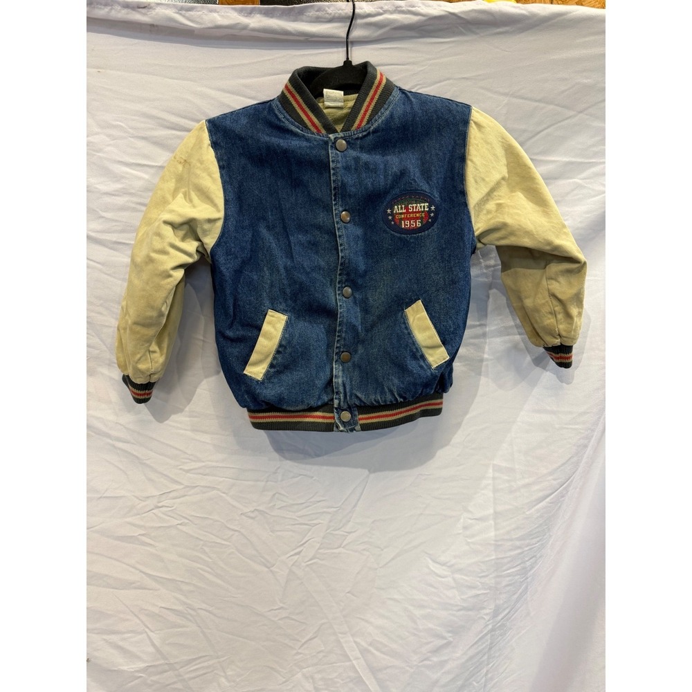 Vintage All State Conference 1956 Denim Varsity Jacket Blue Khaki Boys Size 7